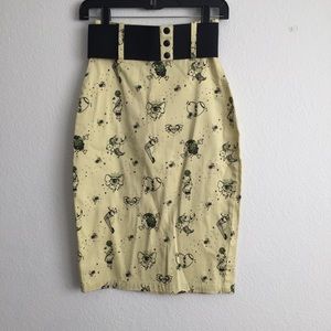 Rock Steady NWOT Pin-up pencil skirt yellow black